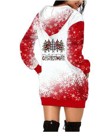 Yihaojia Christmas Sweatshirt for Women Mini Hoodies Dress Cute Snowman Print Loose Xmas Christmas Dress with Pocket Thin Red#239 Large - Buy Online on GoSupps.com