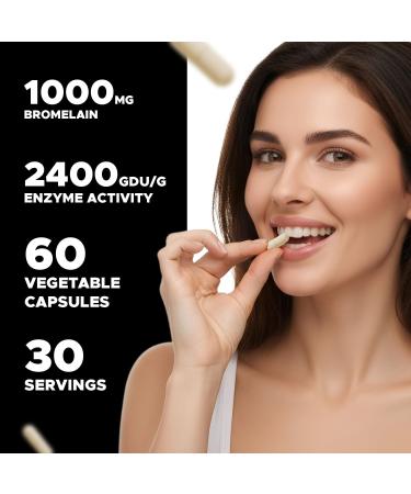 Bromelain Supplement 1000mg per Serving, 2400 GDU/g, Proteolytic Enzymes, Supports Digestion of Proteins, 60 Count - Non-GMO & Gluten Free 60 Count (Pack of 1) - Buy Online on GoSupps.com