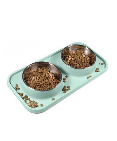 L.D.Dog Cat Food Bowls, Cat Bowls Non-Skid and Non-Spill Silicone Pads with PP Stand, Removable Stainless Steel Food and Water Dishes for Cats, Small Size Dogs Aquamarine