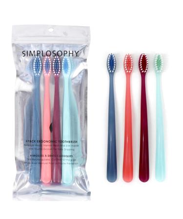 Pack of 4 Dentist Approved Simplosophy Toothbrushes for clean teeth and guaranteed whiter smile