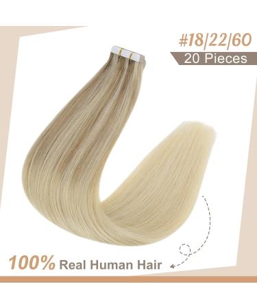 FSHINE Balayage Tape In Hair Extensions - Real Hair Ombre Ash Blonde - 50cm (20 inch) - Seamless 50g 20 Pieces #18/26/60 for Women - Buy Online on GoSupps.com