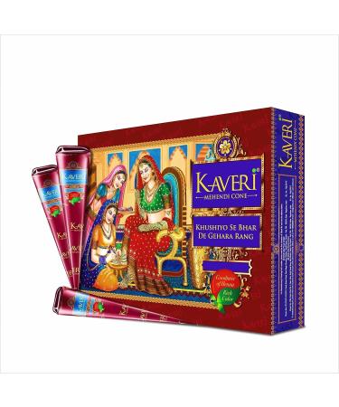 Kaveri Herbal Pure Henna Mehendi Cones for Hand Design | 12 Cones Pack with Free Mehandi Oil 12ml | Natural Leaves for Festivals & Special Occasions - Buy Online on GoSupps.com