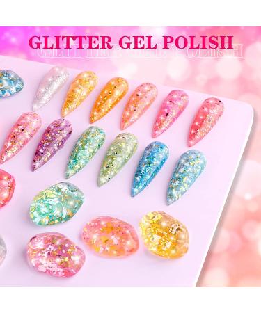 Noirwhite Glitter Gel Nail Polish Set - 12 Piece Chunky Sparkle Kit for UV LED Manicures - Gold Silver Blue Pink Transparent Jelly Colors - Soak Off Nail Lacquer Art Gift - Buy Online on GoSupps.com