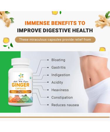 Organic Aura Ginger Capsules - 120 Veg Capsules. 2 Month Supply. Naturally Boosts Digestion Relief Stomach Upset and Improves Immunity. No GMO and Gluten Free. - Buy Online on GoSupps.com