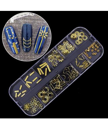 WOKOTO 4 Boxes Hollow Metal Nail Studs Rose Gold Silver Geometry Nail Charm Kit with Tweezers and Picker Pencil - Buy Online on GoSupps.com