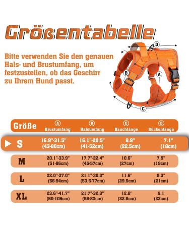 Rabbitgoo Adjustable Tactical Dog Harness for Small Dogs - Durable Anti-Train with Handles & Metal Buckles - Orange (Size S) - Buy Online on GoSupps.com