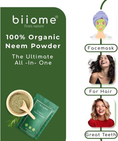 Biiome Premium Neem Leaves Powder - 100% Pure & Organic for Skin, Hair & Immunity | Detox & Dandruff Control - Buy Online on GoSupps.com