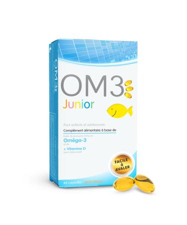OM3 Junior - Huile de poissons EPAX riche en Om ga-3 et Vitamine D - Pour enfants et adolescents - 45 capsules avaler ou m cher 45 unit (Lot de 1)