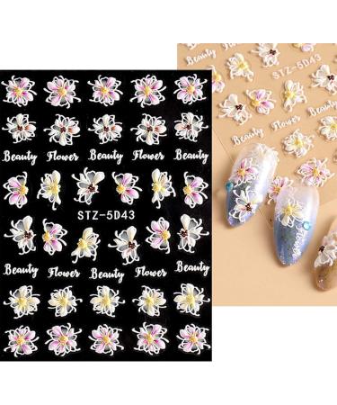 JMEOWIO 3D Embossed Spring Flower Nail Art Stickers Decals Self-Adhesive 5D Colorful Summer Floral Nail Supplies Nail Art Design Decoration Accessories 4 Sheets - Buy Online on GoSupps.com