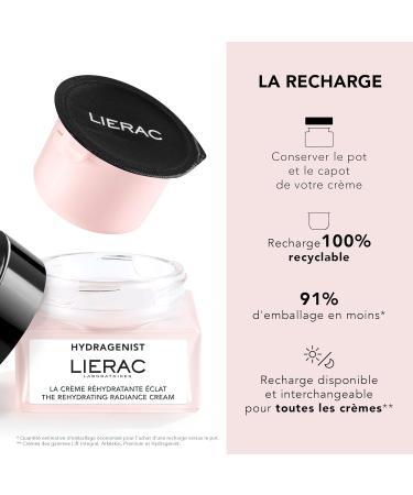 Lierac Hydragenist Rehydrating Radiance Cream Refill - Natural Hyaluronic Acid Moisturizer for All Skin Types - 50 ml | Best Hydrating Face Cream for Women - Buy Online on GoSupps.com