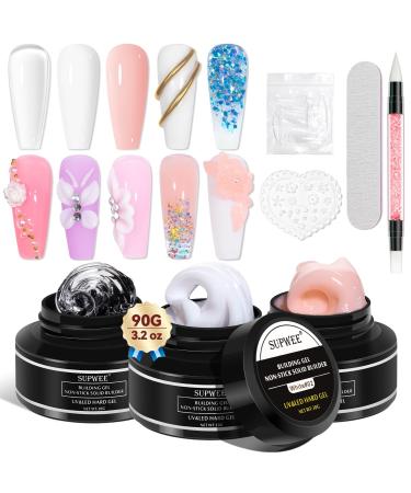 Solid Builder Gel for Nail 3D Nail Art Gel Non-Sticky Hand 3D Sculpture Nail Gel Clear Hard Gel for Nail Extension Carving Gel Modeling Nail Art Polish Clear White Nude 3 Colors Clear&White&Nude