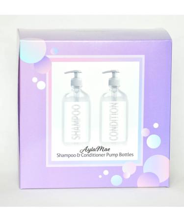 AylaMae Modern Refillable Shampoo and Conditioner Dispensers - 500ml PET Plastic Bottles with Leak Proof Pumps | Printed Labels - 16.9oz - Buy Online on GoSupps.com