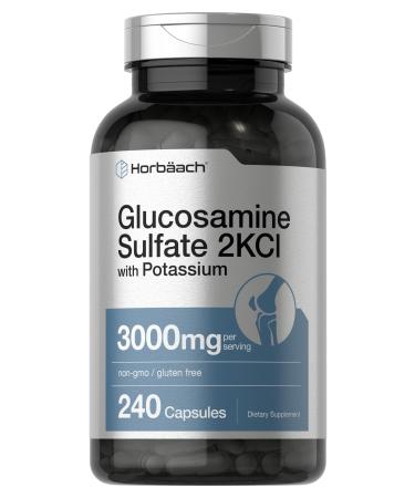 Glucosamine Sulfate 2KCI with Potassium | 3000mg | 240 Capsules | Non-GMO and Gluten Free Supplement | by Horbaach - Buy Online on GoSupps.com