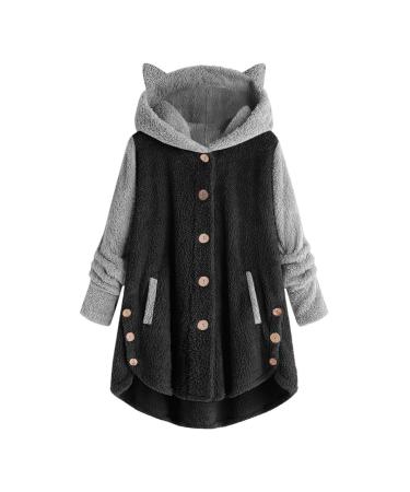 Hanxiulin plush jacket oversize warm lined fleecemantel women winter jacket jacket long hood fleece jacket art fur warm bomber jacket winter coat down jacket jacket winter jacket m black