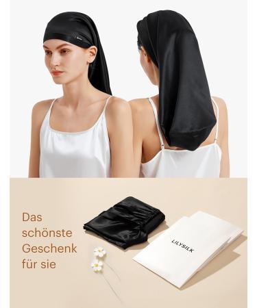Lilysilk 100% Silk Mulberry Hair Hood - 19 Momme Sleeping Cap for Curly Hair - Black Night Hat for Women - Buy Online on GoSupps.com