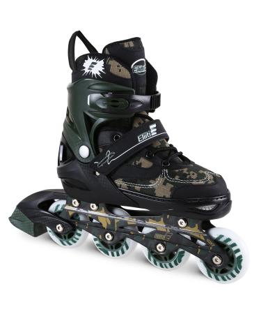 Eliiti Adjustable Kids Inline Skates for Girls Boys Digital Camouflage Small US 13.5J to 3 Green