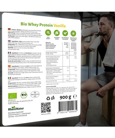  RheinNatur RheinNatur Organic Vanilla Whey Protein Powder 900g - Protein Powder with Natural Flavour and Soy Free - 100% Organic Whey Pr - Buy Online on GoSupps.com