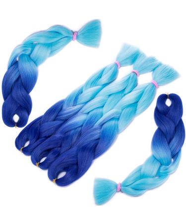 SEGO 5 Pieces Ombre Hair Braid Extensions - 24 Dark Blue & Light Blue Crochet Braiding Hair for Stunning Styles - Buy Online on GoSupps.com