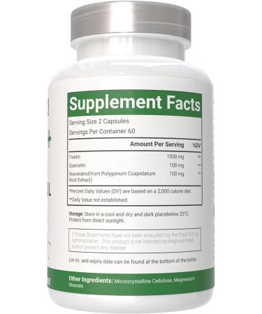 VitaCosmoX Fisetin Quercetin Resveratrol Supplement 1 200 mg 120 Veggie Capsules 100% Vegetarian Non-GMO & Gluten Free - Buy Online on GoSupps.com