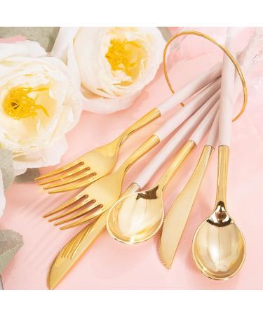 90 Piece Gold Plastic Silverware Set with Pink Handles - Perfect for Parties and Weddings - Buy Online on GoSupps.com