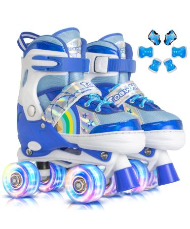 ToawHHG Kids Roller Skates, Roller Skates for Girls and Boys, 4 Size Adjustable Toddler Roller Skates, Outdoor Indoor Patines para Nias with Light Up Wheels new blue Medium-Youth(3Y-6Y US)