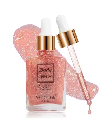 shimmer body oil Luxurious Liquid Highlighter Illuminator Oil Face & Hair Drops Body Glitter Glow Oil Moisturizing Body Makeup Waterproof (03# 30Fl Oz) 03# 0.25 Fl Oz (Pack of 4)