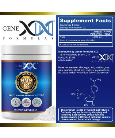 GENEX NMN Precursor Supplement (100g Bulk Powder) - Stabilized Form 99% Pure Powder for Increased NAD+ Levels DNA Repair & Healthy Aging - Non-GMO GMP-Certified (100 Scoops) 1 Pack 100 g - Buy Online on GoSupps.com