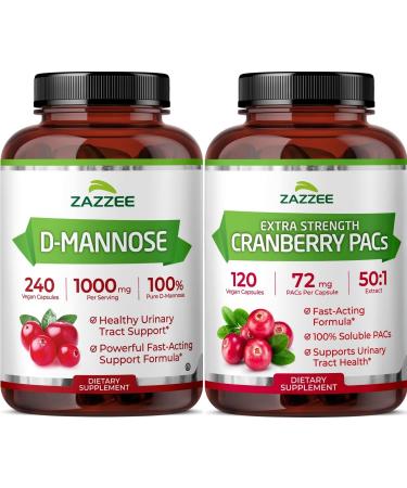 Zazzee Ultimate Urinary Tract Support Bundle | Super Concentrated Proanthocyanidin Cranberry Extract Capsules Plus D-Mannose 1000mg Capsules for UT & Bladder Cleansing (120 Servings Each)