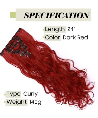 S-noilite 24 Dark Red Curly Clip In Hair Extensions - 8pcs Full Head Set - 60 Colors Available - Buy Online on GoSupps.com