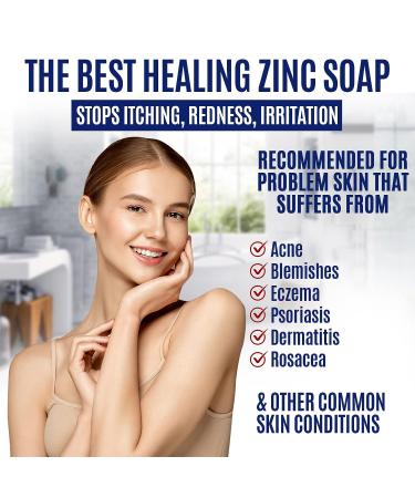 Pyrithione Zinc Soap Bar 4oz for Face & Body - 2% ZnP Cleanser for Acne, Rosacea, Eczema, Psoriasis - Skin Therapy Bar Soap for Dermatitis - Made in USA - Buy Online on GoSupps.com