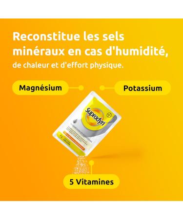 Supradyn Magnesium and Potassium Multivitamin Dietary Supplement with Vitamins B C and Minerals Fatigue Support for Athletes 60 Effervescent Sachets Sugar Free Orange Taste - Buy Online on GoSupps.com