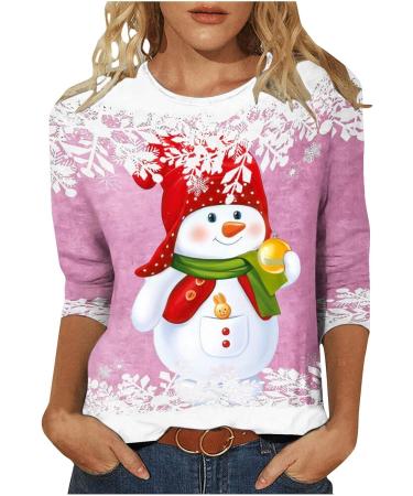 hristmas 3/4 Sleeve Shirts for Women Dressy Casual Cute Print Crewneck Tunic Tops Loose Three Quarter Length Pullover XX-Large New Release01_pink - Buy Online on GoSupps.com