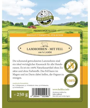 Bellfor Lamb Ears with Fur Dog Treat Natural Healthy and is made without additives or flavor enhancers 250 g - Buy Online on GoSupps.com