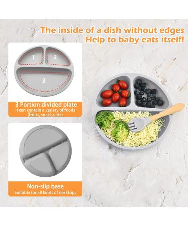 5pcs Baby Weaning Set with Adjustable Bib, Suction Bowl, Spoon & Fork - BPA Free Toddler Feeding Sets in Grey - Buy Online on GoSupps.com