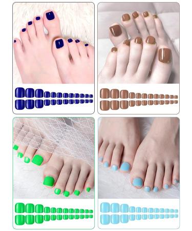 Kalolary 576Pcs Short Square False Toe Nails | Glossy Full Cover Press on Toenails Set | DIY Nail Art (24 Colors) - Color 1 - Buy Online on GoSupps.com