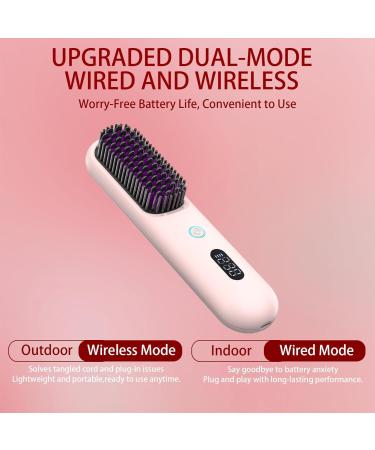 Portable Cordless Hair Straightener Brush - Mini Plasma Styling Comb for Women | LED Display 9 Temp Settings USB Rechargeable - Pink - Buy Online on GoSupps.com