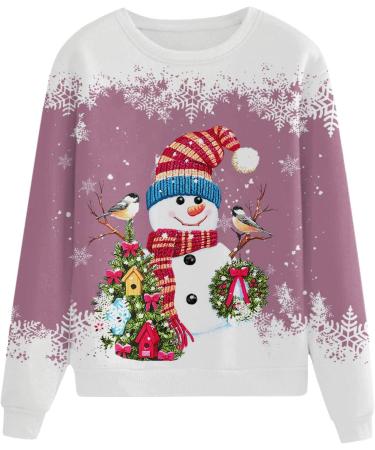 Women's Christmas Snowman Penguin Sweatshirt | Cute O-Neck Raglan Pullover | Xmas Jumper Winter Top Sweater - Pink S - Buy Online on GoSupps.com