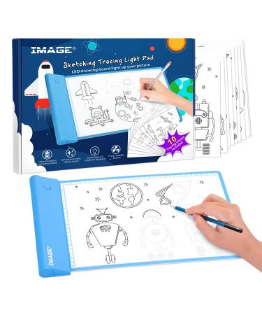 IMAGE Light Up Tracing Pad Blue Drawing Tablet Coloring Board for Kids Children Gift for Boys Girls (Includes 10 Traceable Sheets)
