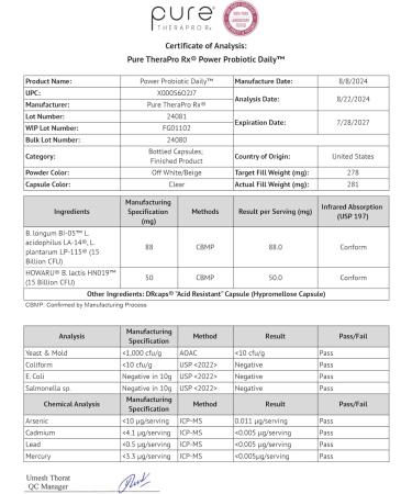 Pure Therapro Rx Power Probiotic Daily - 30 Acid-Resistant Capsules | 4 Proven Strains - 30 Billion CFU/Capsule | Patented Activ-Vial Desiccant Bottle to Ensure Freshness | NO Refrigeration Required 30 Count (Pack of 1) - Buy Online on GoSupps.com