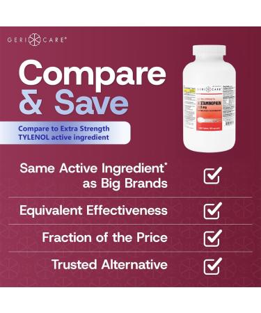 GeriCare Extra Strength Acetaminophen Pain Relief Fever Reducer Tablets Strength 500mg Tablet | Joint Muscle Arthritis Back Pain Relief 1000 Count (Pack of 1) Tablets 1000 Count (Pack of 1) - Buy Online on GoSupps.com