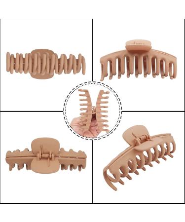 Ajju Korean Matte Large Claw Hair Clips for Women - Non-Slip Grip, Strong Hold - 4 Pack + Bonus 4 Hair Ties - Beige, Khaki, Coffee, Black - Buy Online on GoSupps.com