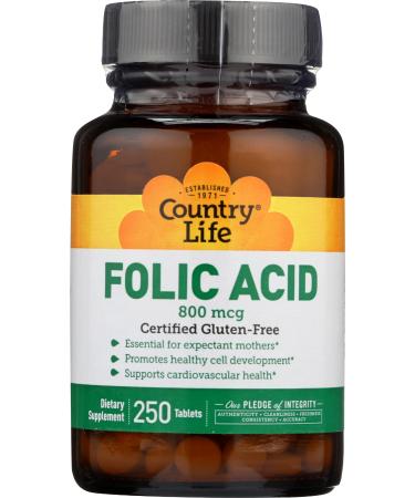 Country Life - Folic Acid 800 mcg - 250 Tablets