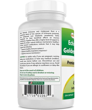 Best Naturals Echinacea Goldenseal 450mg - 250 Capsules | Immune Support Supplement - Buy Online on GoSupps.com
