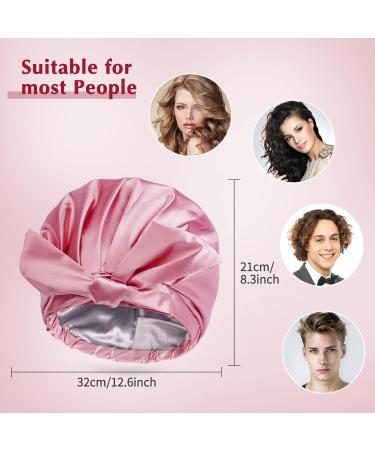 Arqumi Waterproof Double-Layer Shower Cap with Ribbon Bow - Pink - 1PCS - Buy Online on GoSupps.com
