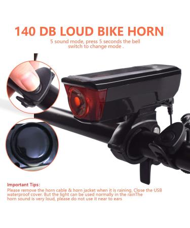 BURNINGSUN Bike Light Set & Horn - Solar Powered USB Rechargeable 4 Mode Headlight Taillight Combo for Cycling Safety + LED Speaker Bell - Buy Online on GoSupps.com