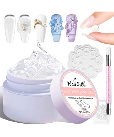 NAILGIL Solid Builder Gel For Nails 3D Gel Nail Art Sculpture Non-Sticky Hand Clear Extension Gel Sock Off UV LED with 3D Silicone Mold Salon DIY at Home-15g/0.53oz Clear 15g-0.52 Ounce
