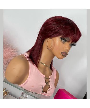 QiaQiaRing 80s 90s Mullet Wig for Black Women - 99J Short Straight Bob Human Hair Pixie Cut Wig - Buy Online on GoSupps.com