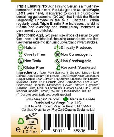 Visage Pure Triple Elastin Pro Face Serum - Skin Firming & Elasticity Boost - USDA Organic - Physician Formulated - Buy Online on GoSupps.com
