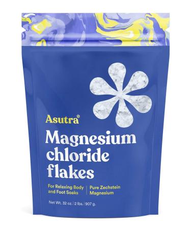 ASUTRA Magnesium Chloride Bath Flakes 2 lbs | for Foot & Body Soaks 2lbs - Magnesium Flakes