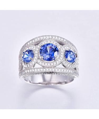 Sterling Silver Blue Opal Engagement Ring | 3 Stone Cubic Zirconia Promise Ring for Women - Size 6 US - Buy Online on GoSupps.com